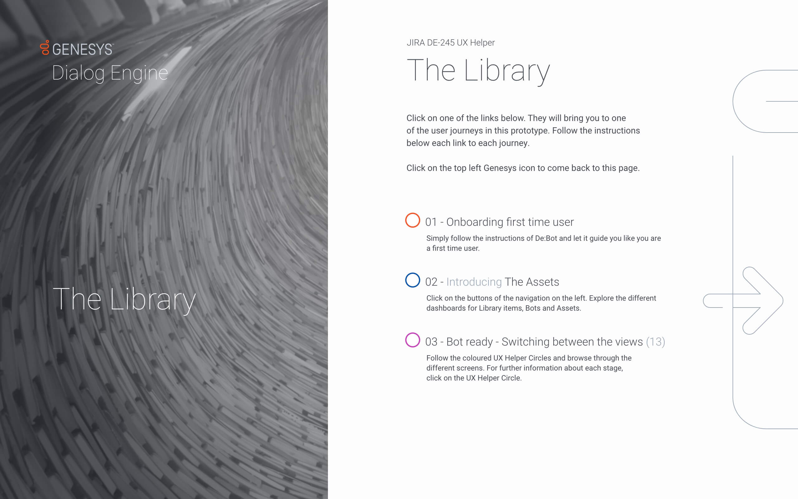 UX Helper start page for the library prototype that was used during the test