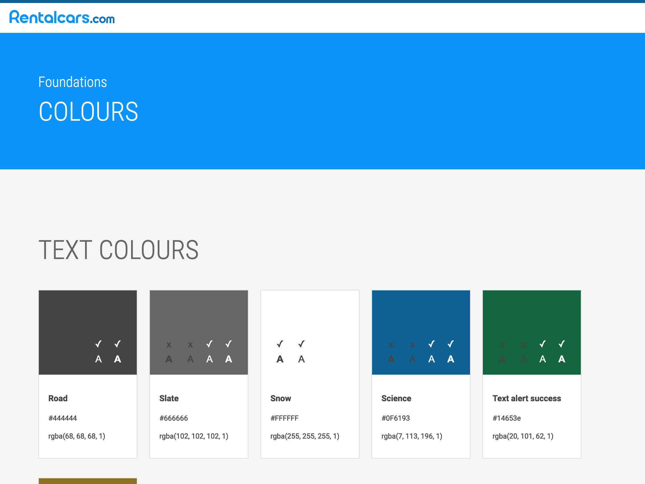 Screenshot of the color overview page