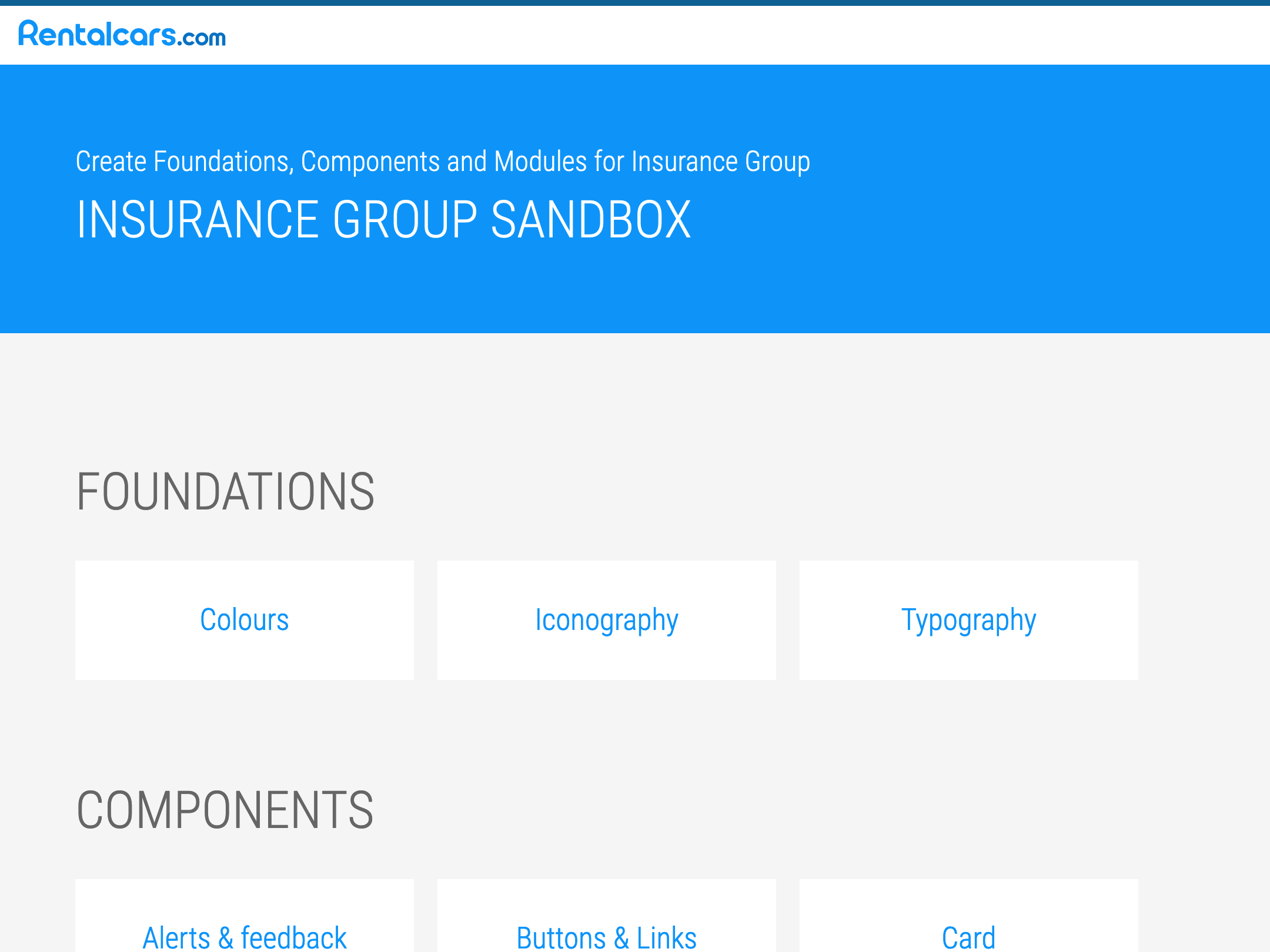 Screenshot of the home page of the insurance group sandbox