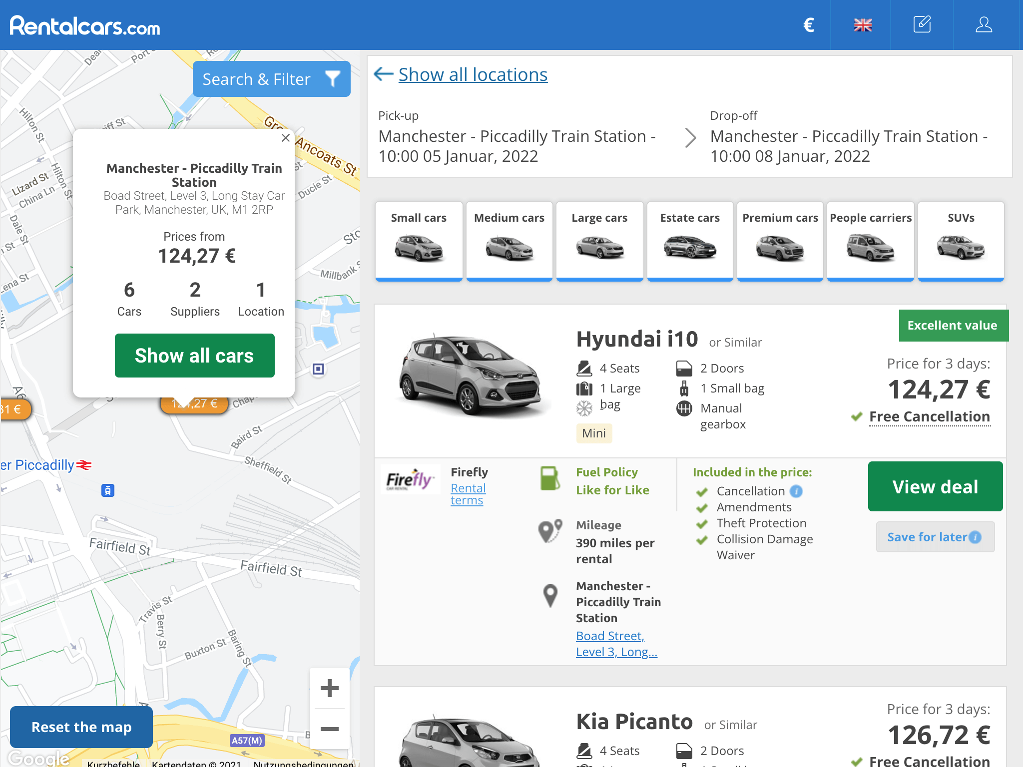 Car detail flow together with a map view