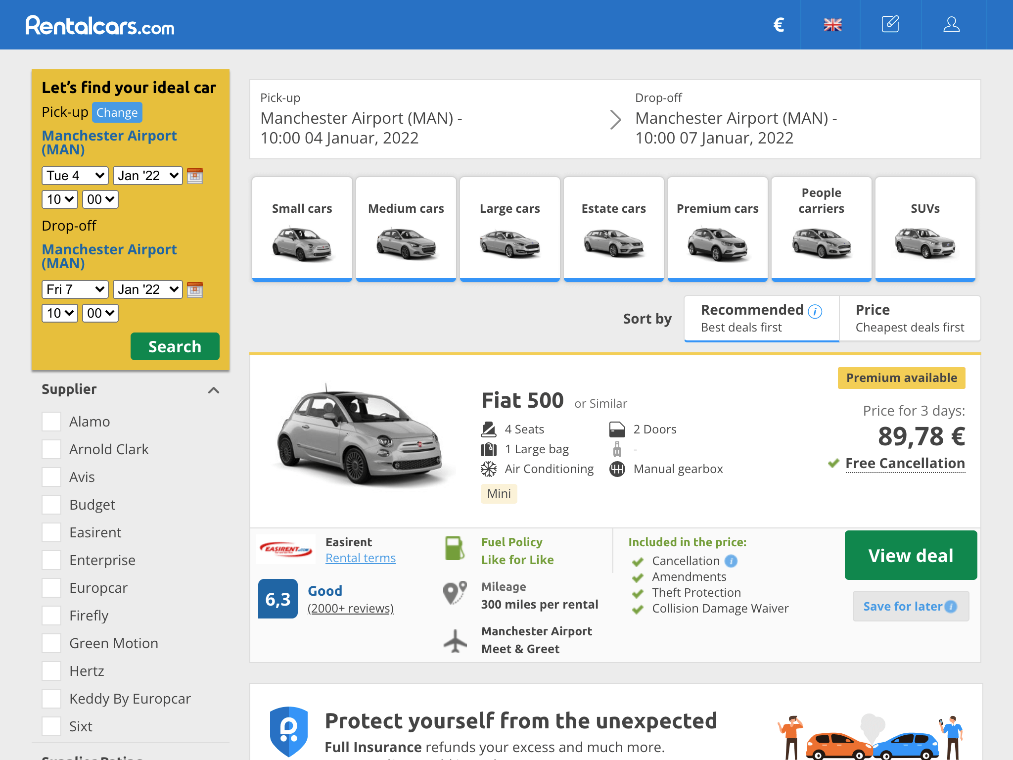 Latest screenshot from Rentalcars.com