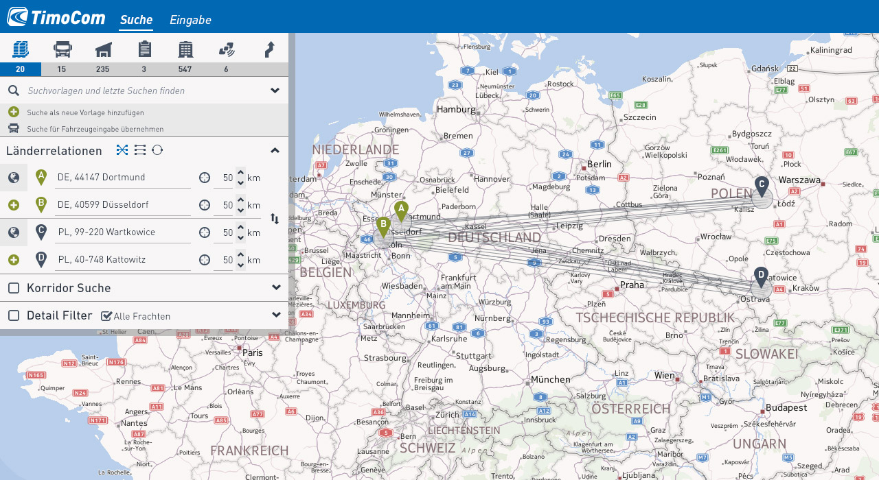 Screen of a new map design showing the routes of the vehicles