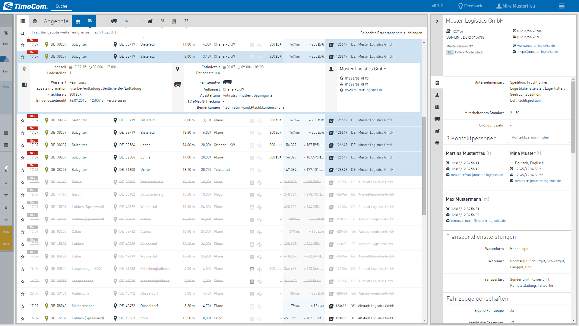 Screenshot shows the company profiles next to the offer table in HD resolution