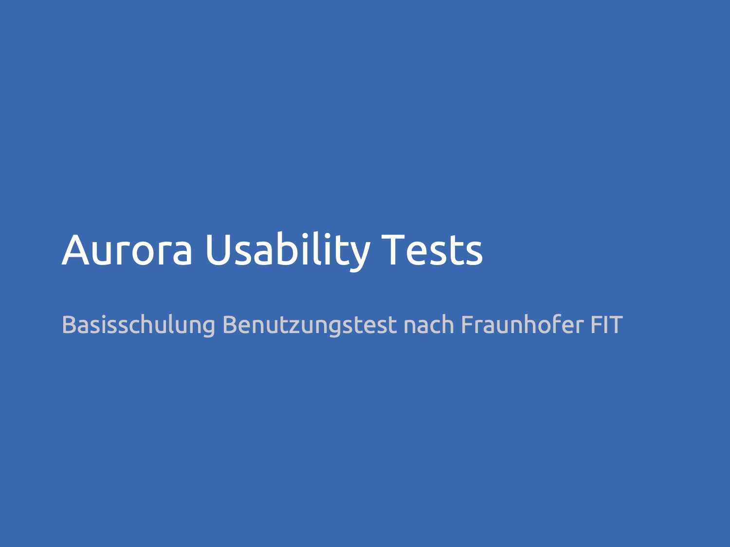 Start slide of the usability test training for the new software